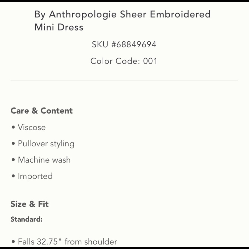 NWT ANTHROPOLOGIE SHEER EMBROIDERED MINI DRESS SIZE LARGE - Picture 5 of 5